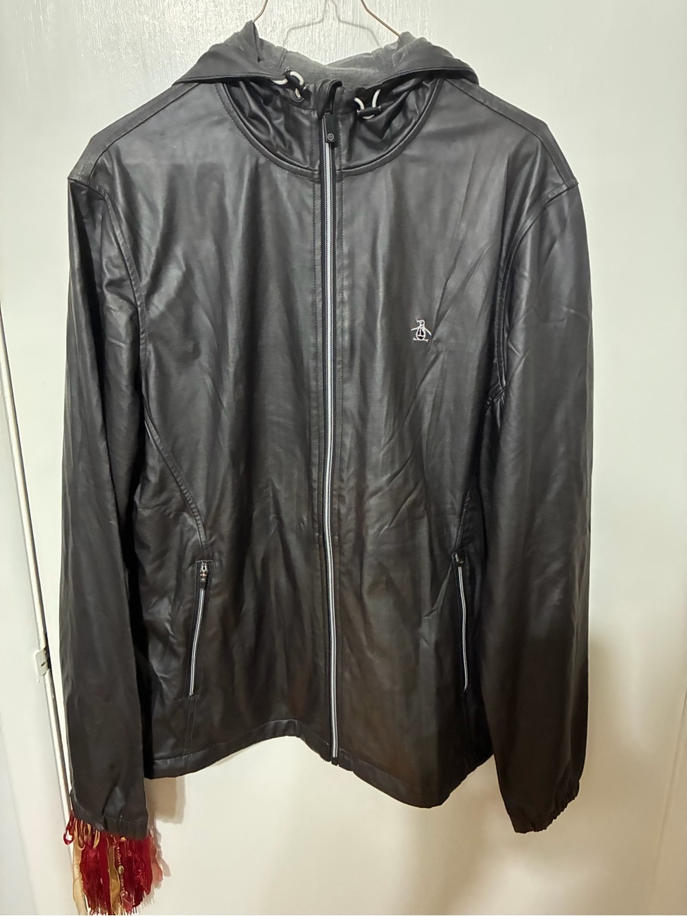 Men's Black Hooded Windbreaker Jacket with Subtle Chest Logo